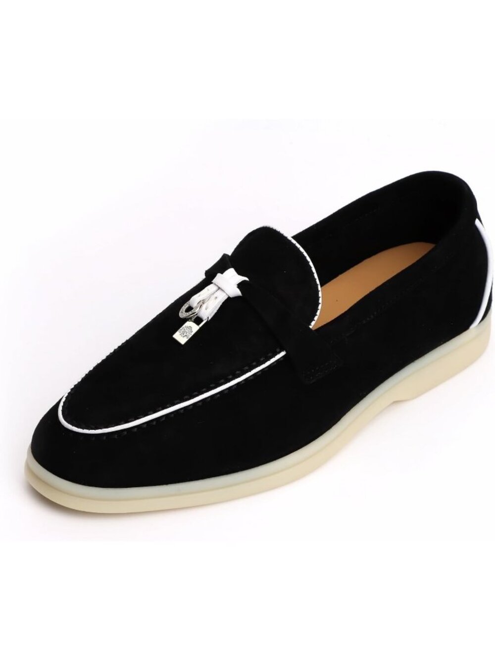 Women's Black/White Comfortable Suede Loafers Flats Slip-On Penny Dress Shoes